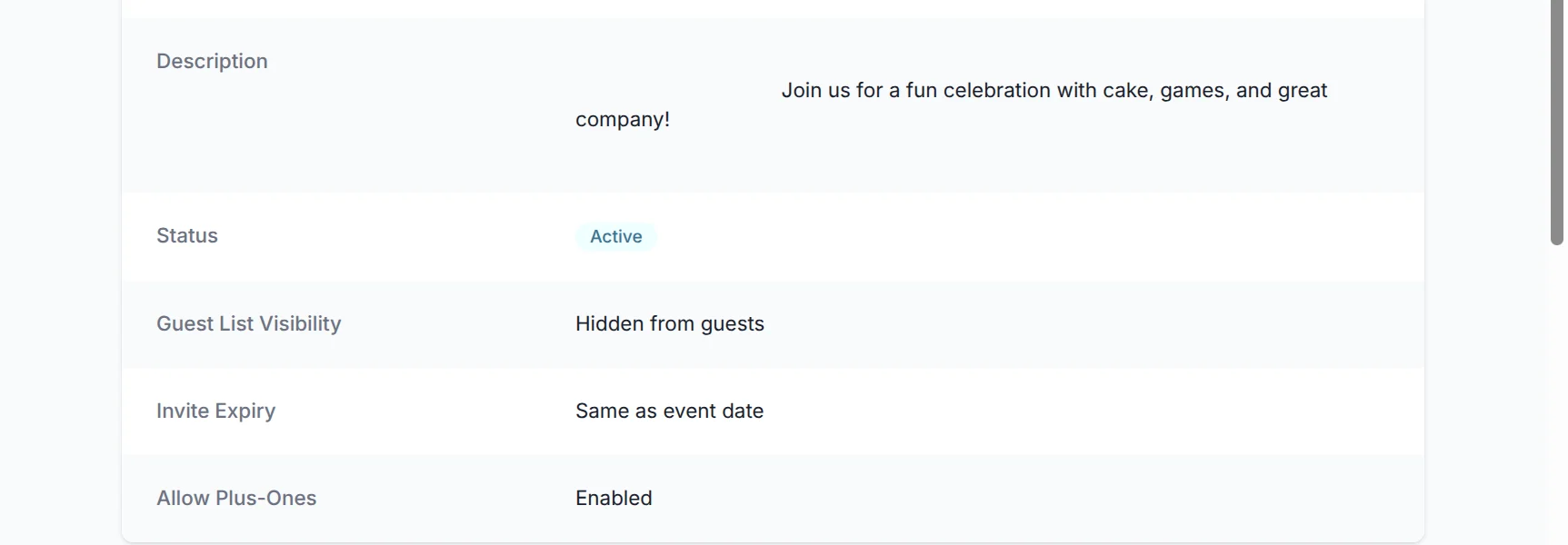 Guest responses showing names, status, and plus-ones